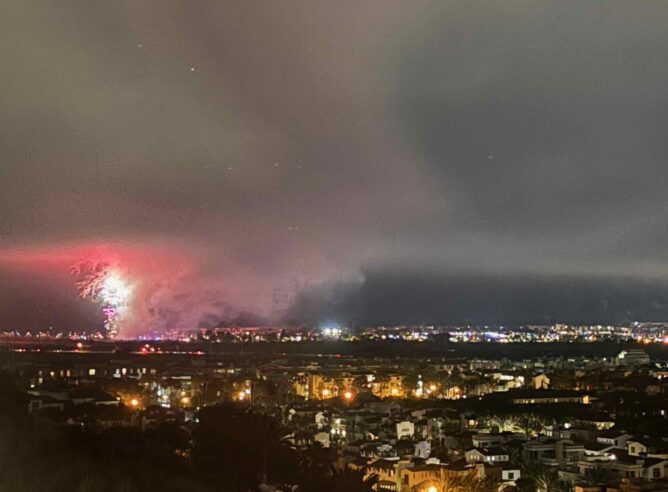 fireworks on the horizon of Marina del Rey